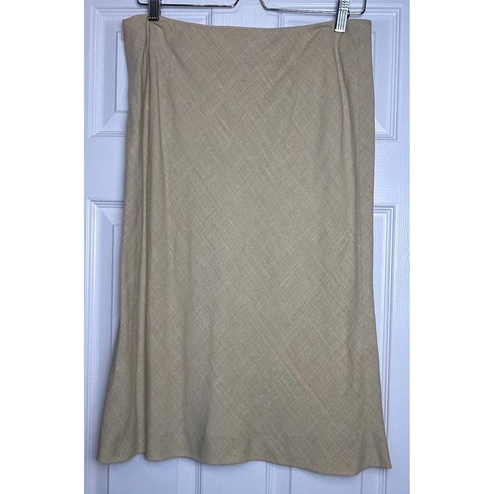 Faconnable Womens 12 Linen Blend A-Line Midi Skirt Beige Made in Italy NWT